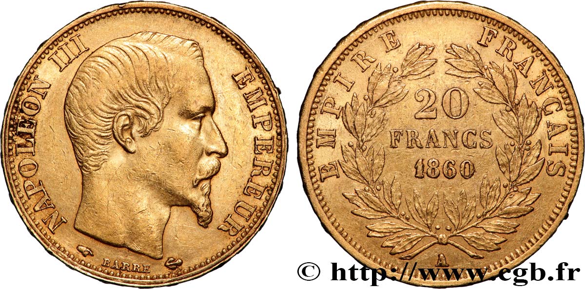 20 francs or Napoléon III, tête nue 1860 Paris F.531/18 MBC 