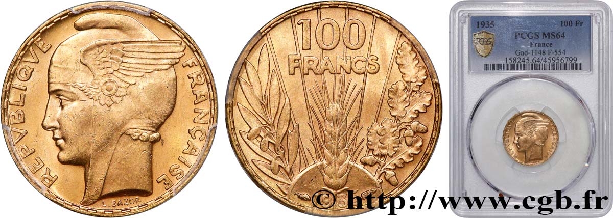 100 francs or, Bazor 1935 Paris F.554/6 MS64 PCGS