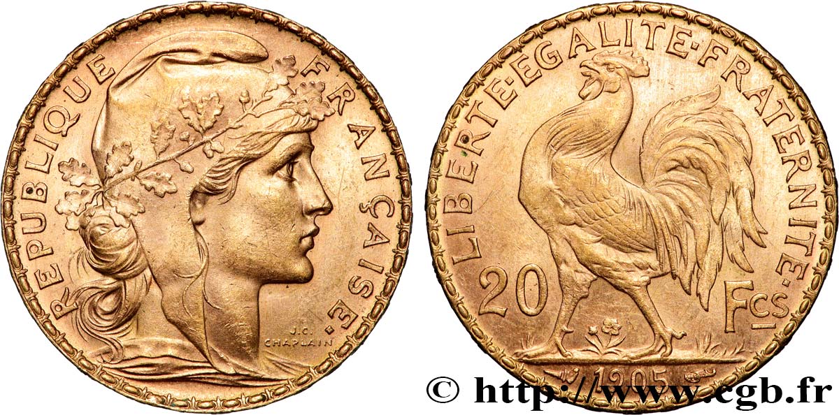 20 francs or Coq, Dieu protège la France 1905 Paris F.534/10 SUP 