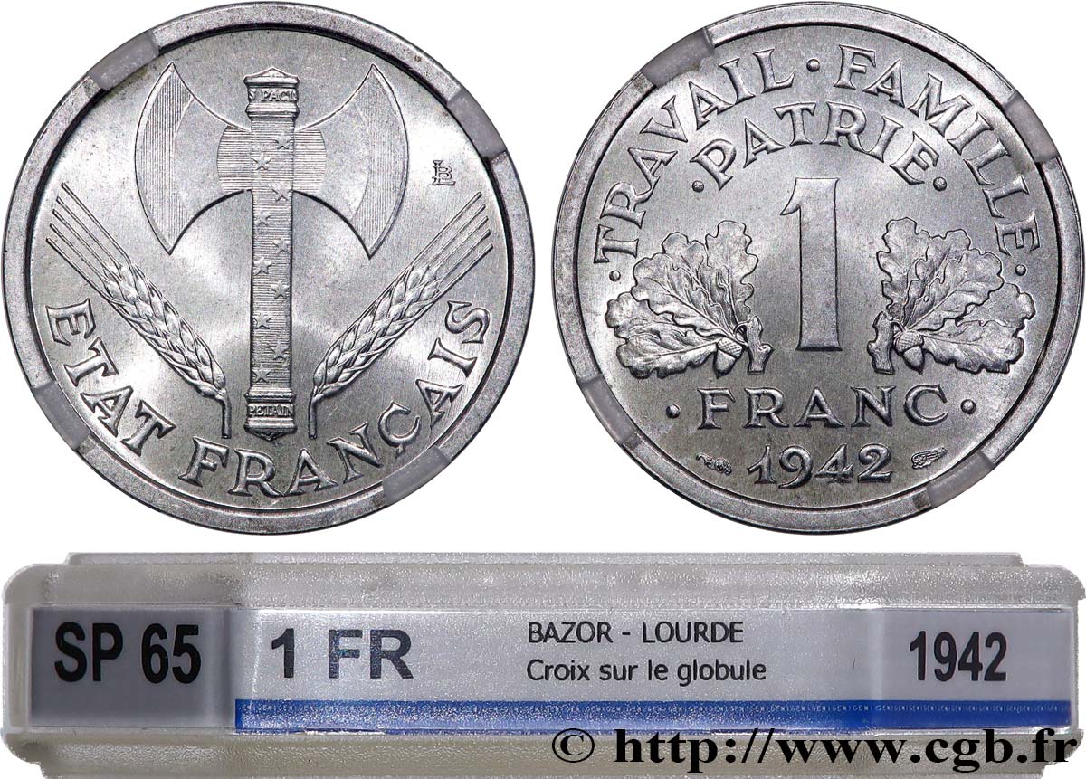 1 franc Francisque, lourde, avec les croix 1942 Paris F.222/2 ST65 GENI