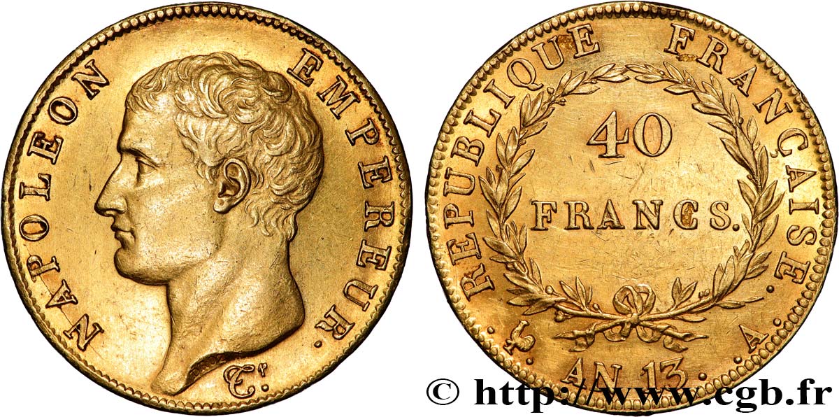 40 francs or Napoléon tête nue, Calendrier révolutionnaire 1805 Paris F.537/1 EBC 