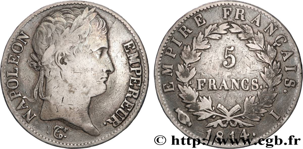 5 francs Napoléon Empereur, Empire français 1814 Limoges F.307/81 TB 