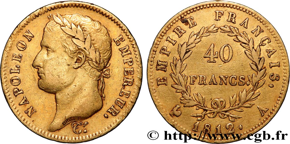 40 francs or Napoléon tête laurée, Empire français 1812 Paris F.541/9 MBC 