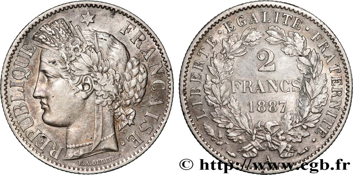 2 francs Cérès, avec légende 1887 Paris F.265/13 TTB+ 