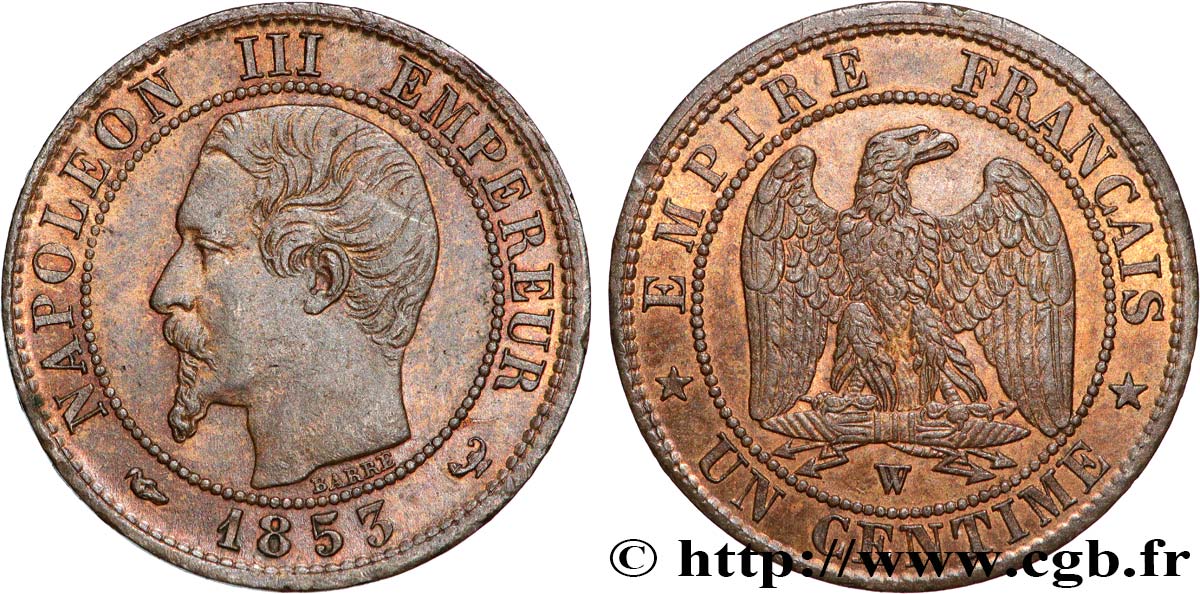 Un centime Napoléon III, tête nue 1853 Lille F.102/8 VZ+ 