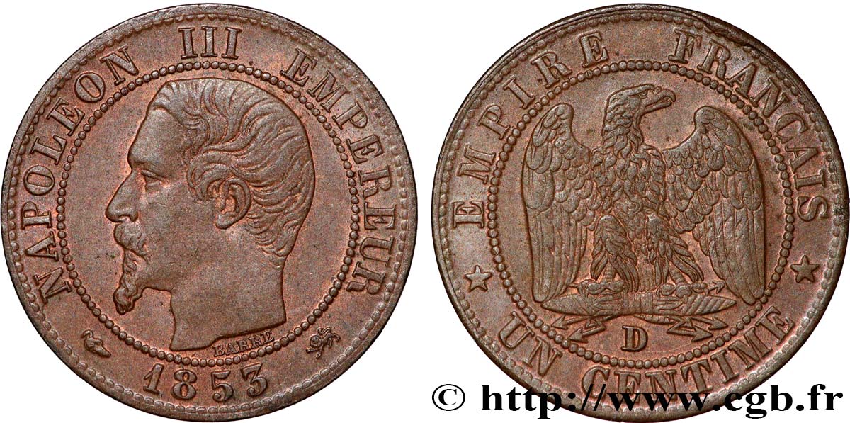 Un centime Napoléon III, tête nue 1853 Lyon F.102/4 VZ62 