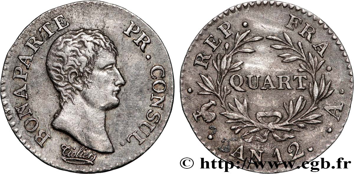 Quart (de franc) Bonaparte Premier Consul 1804 Paris F.157/1 XF 