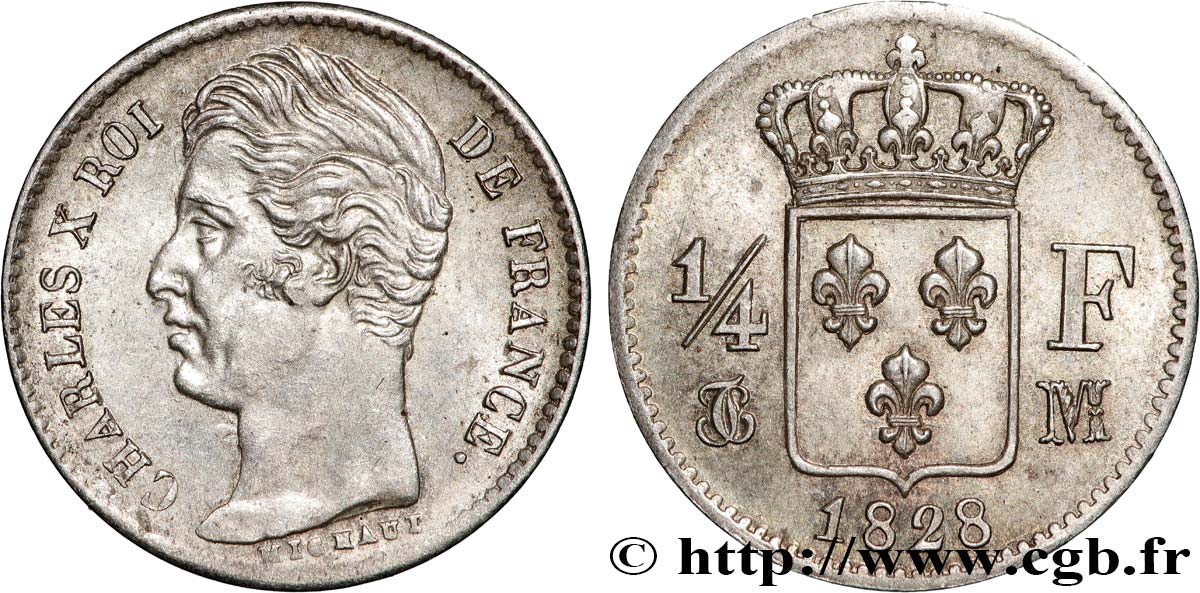 1/4 franc Charles X 1828 Toulouse F.164/25 SUP58 