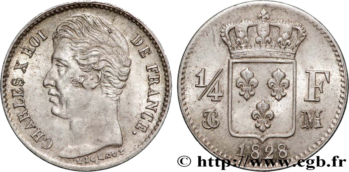 1/4 franc Charles X 1828 Toulouse F.164/25 AU58 