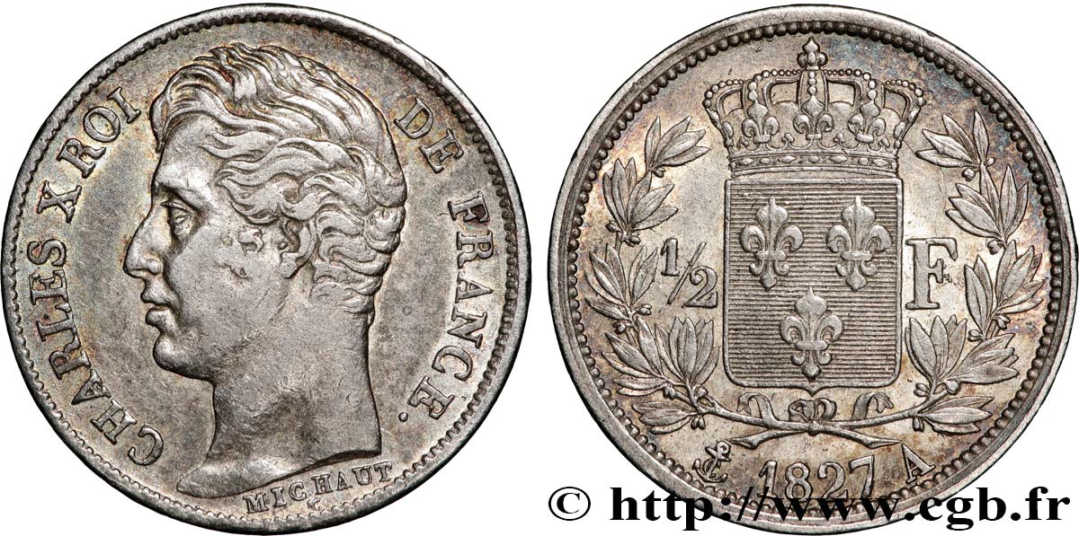 1/2 franc Charles X 1827 Paris F.180/13 TTB 