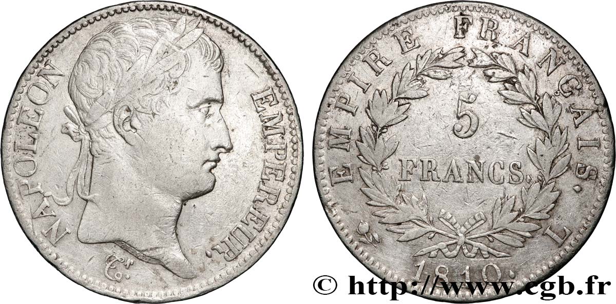 5 francs Napoléon empereur, Empire français 1810 Bayonne F.307/20 q.BB 