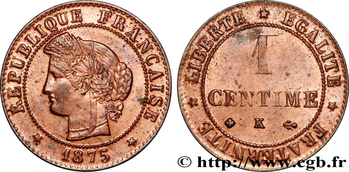 1 centime Cérès 1875 Bordeaux F.104/5 EBC62 