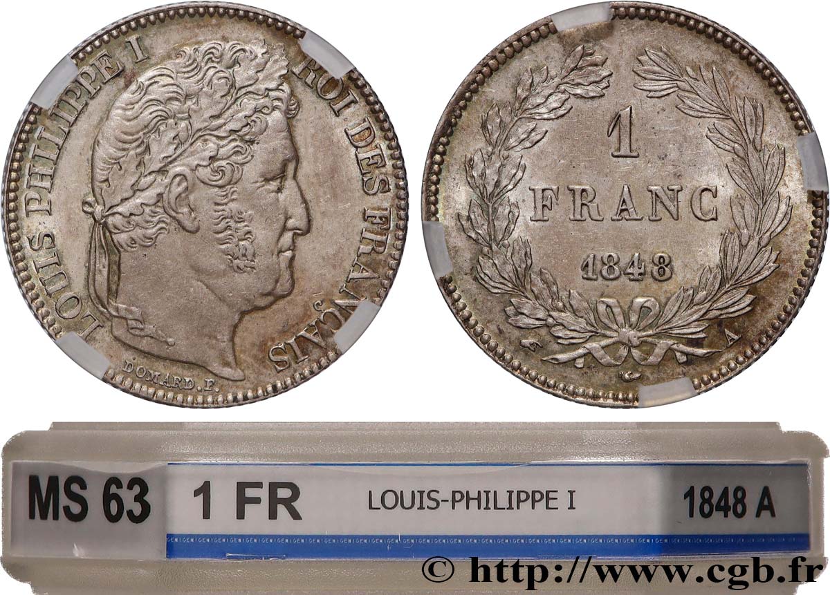 1 franc Louis-Philippe, couronne de chêne 1848 Paris F.210/113 SPL63 GENI