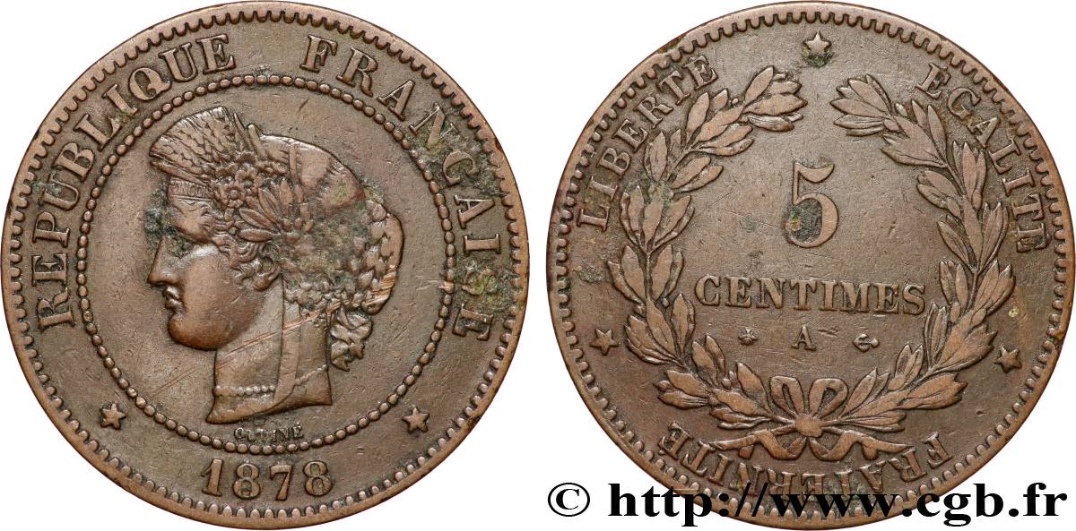 5 centimes Cérès 1878 Paris F.118/17 XF 