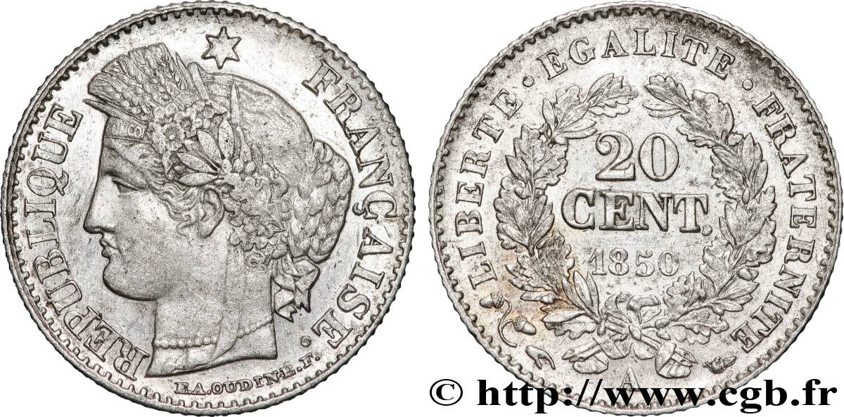 20 centimes Cérès, IIe République 1850 Paris F.146/2 AU58 