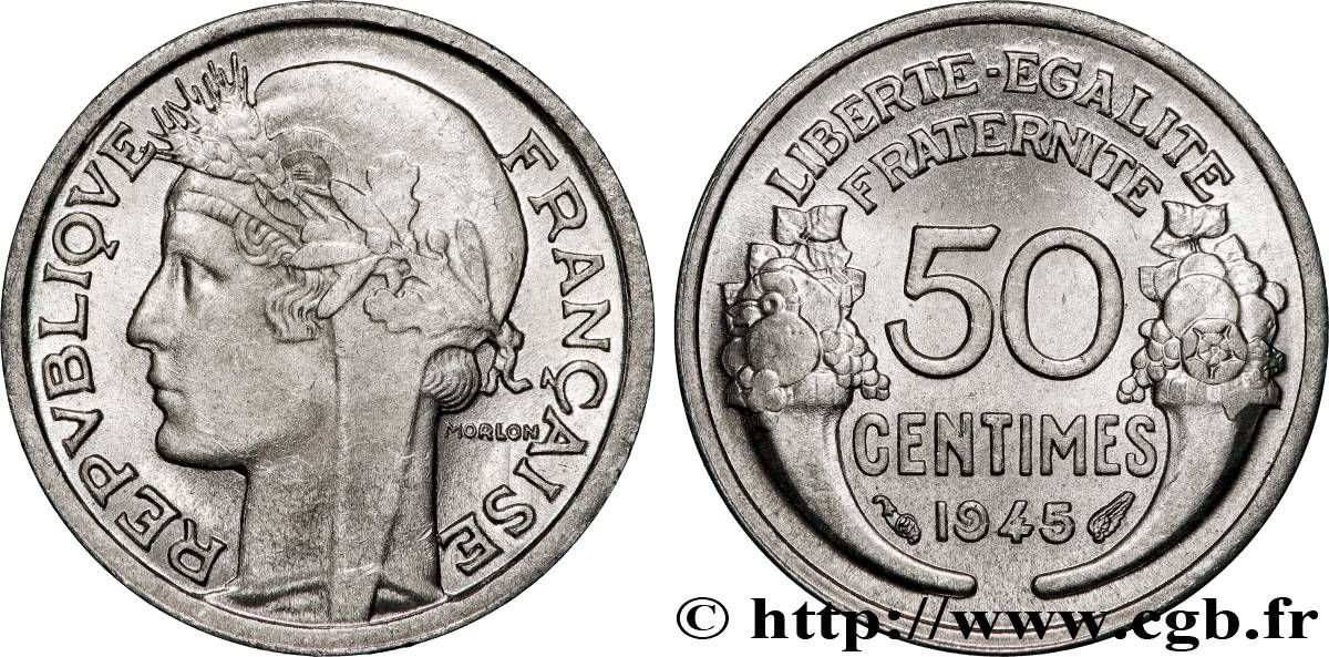 50 centimes Morlon, légère 1945  F.194/5 SPL63 