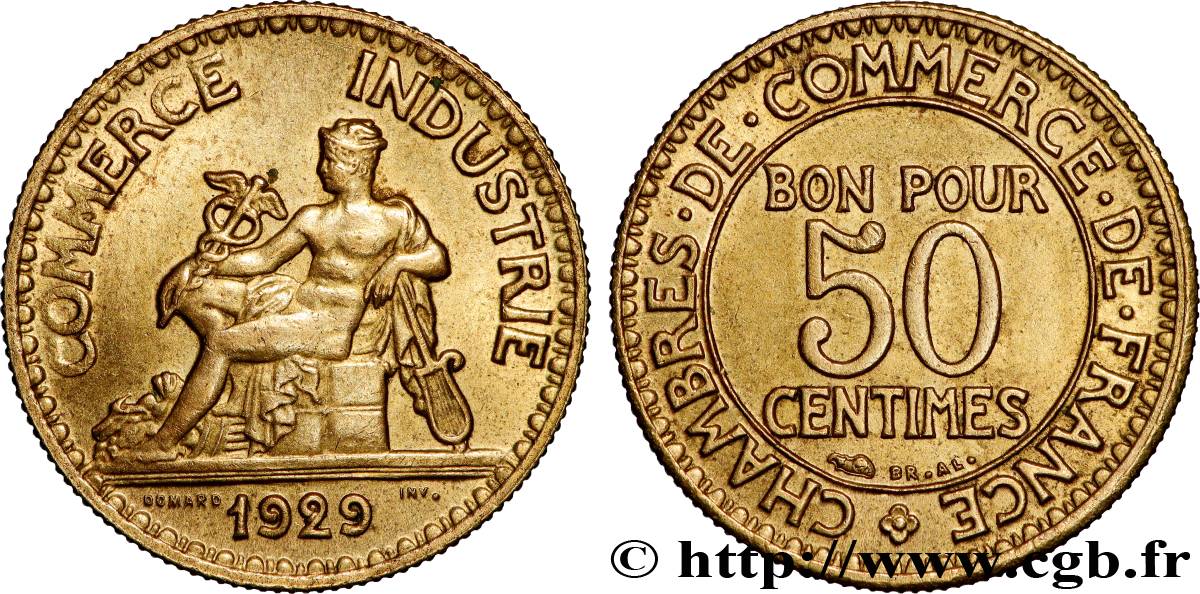 50 centimes Chambres de Commerce 1929 Paris F.191/11 AU55 