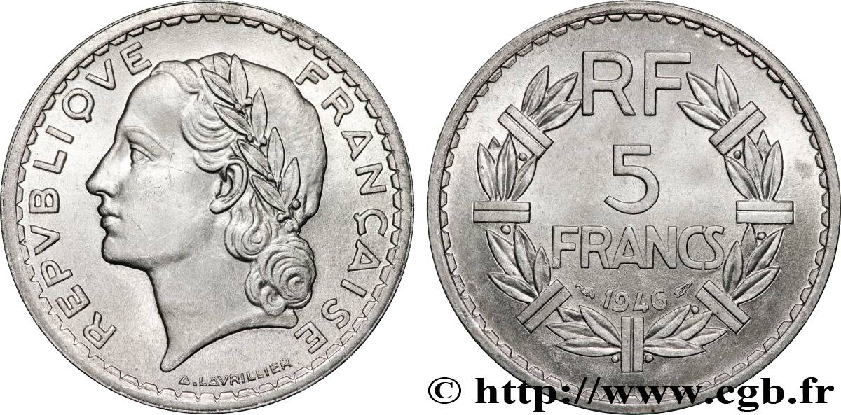 5 francs Lavrillier, aluminium 1946  F.339/6 SPL62 