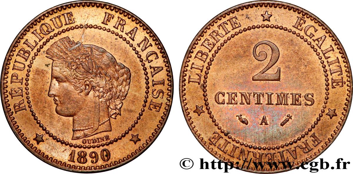 2 centimes Cérès 1890 Paris F.109/16 SPL60 