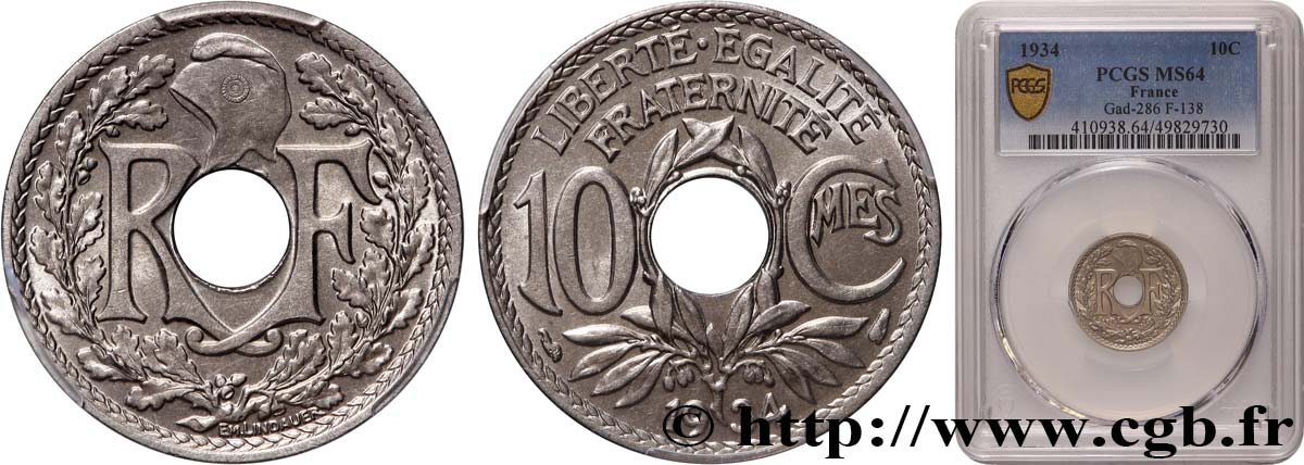 10 centimes Lindauer 1934  F.138/21 fST64 PCGS