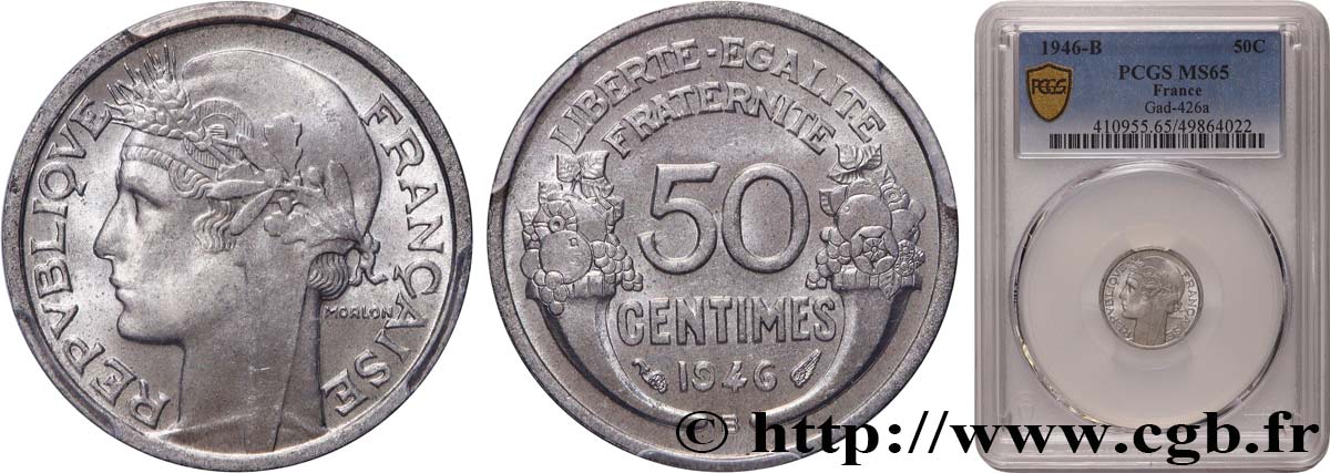 50 centimes Morlon, légère 1946 Beaumont-le-Roger F.194/9 ST65 PCGS