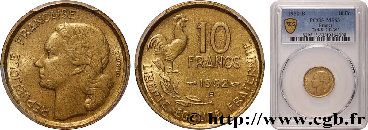 10 francs Guiraud 1952 Beaumont-Le-Roger F.363/7 MS63 PCGS