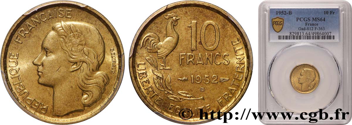 10 francs Guiraud 1952 Beaumont-Le-Roger F.363/7 MS64 PCGS