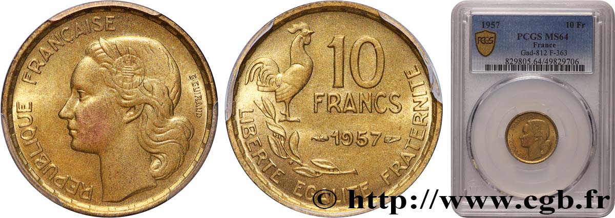 10 francs Guiraud 1957  F.363/13 fST64 PCGS