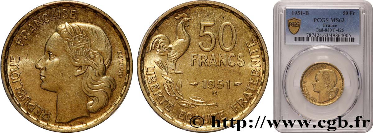 50 francs Guiraud 1951 Beaumont-Le-Roger F.425/6 SPL63 PCGS