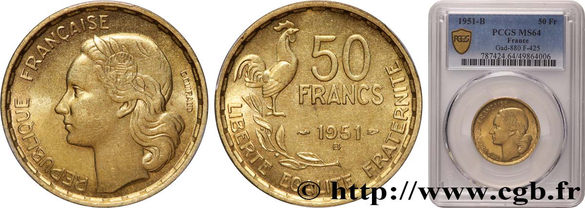 50 francs Guiraud 1951 Beaumont-Le-Roger F.425/6 MS64 PCGS