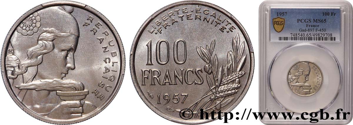 100 francs Cochet 1957  F.450/10 FDC65 PCGS