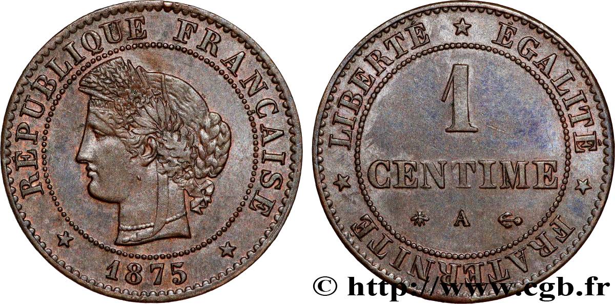 1 centime Cérès 1875 Paris F.104/4 SPL55 