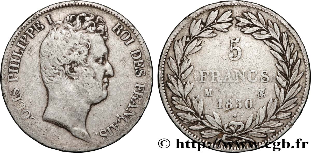 5 francs type Tiolier avec le I, tranche en creux 1830 Toulouse F.315/9 MB 