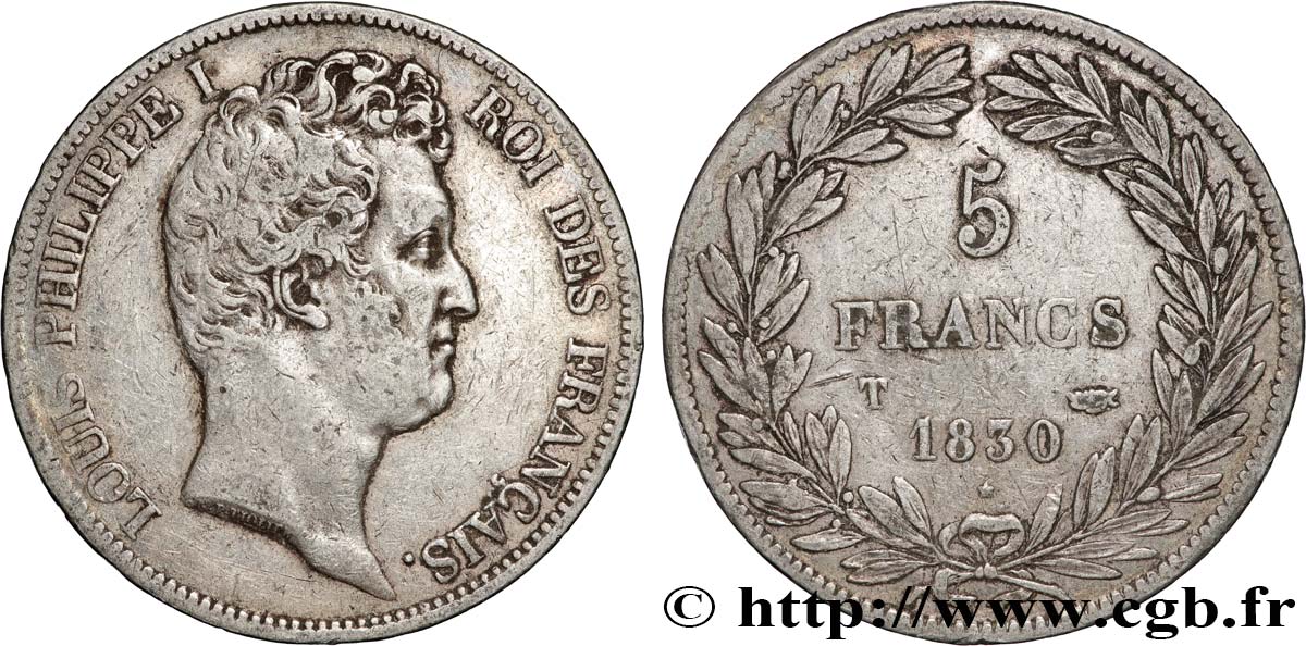 5 francs type Tiolier avec le I, tranche en creux 1830 Nantes F.315/12 SS 