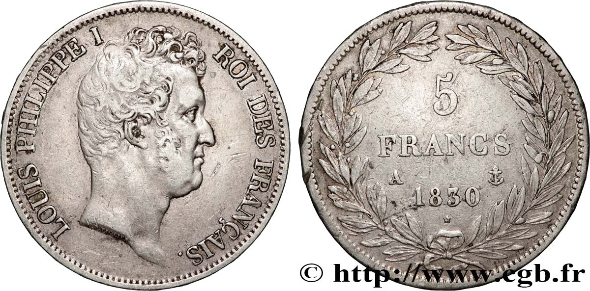 5 francs type Tiolier avec le I, tranche en relief 1830 Paris F.316/1 XF 
