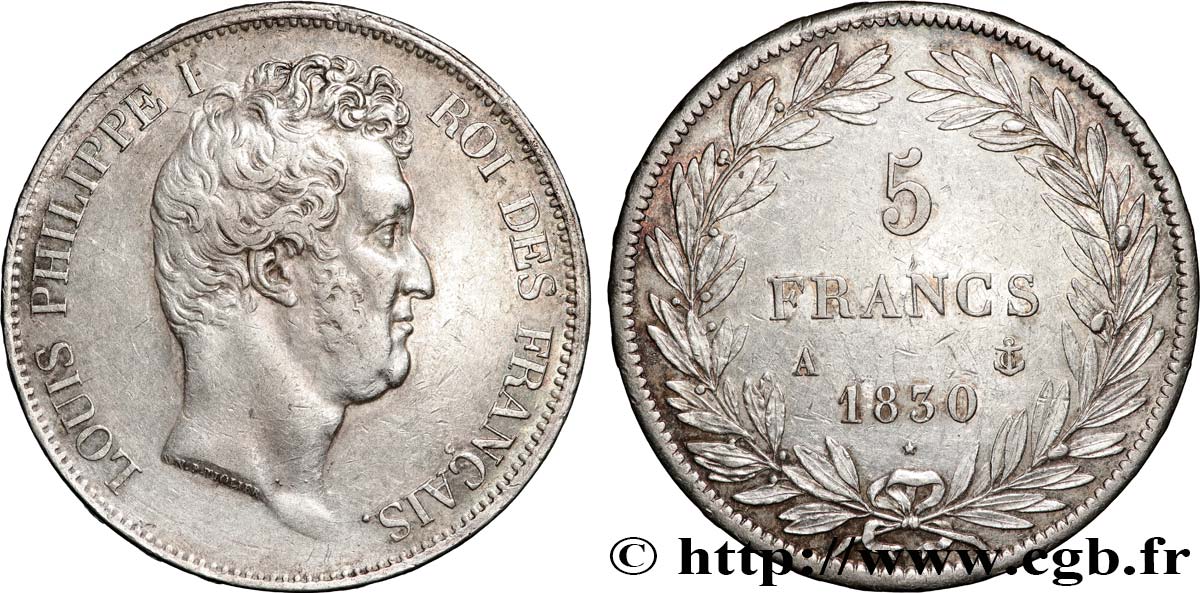 5 francs type Tiolier avec le I, tranche en relief 1830 Paris F.316/1 TTB+ 