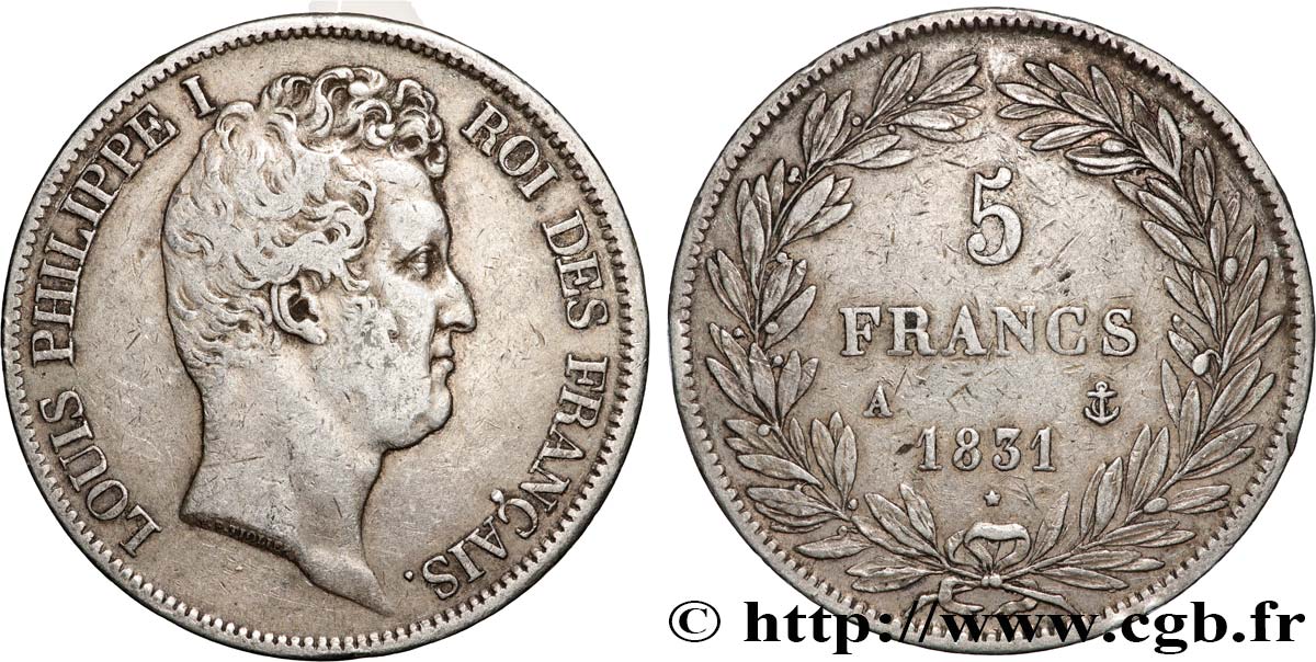 5 francs type Tiolier avec le I, tranche en creux 1831 Paris F.315/14 TTB 