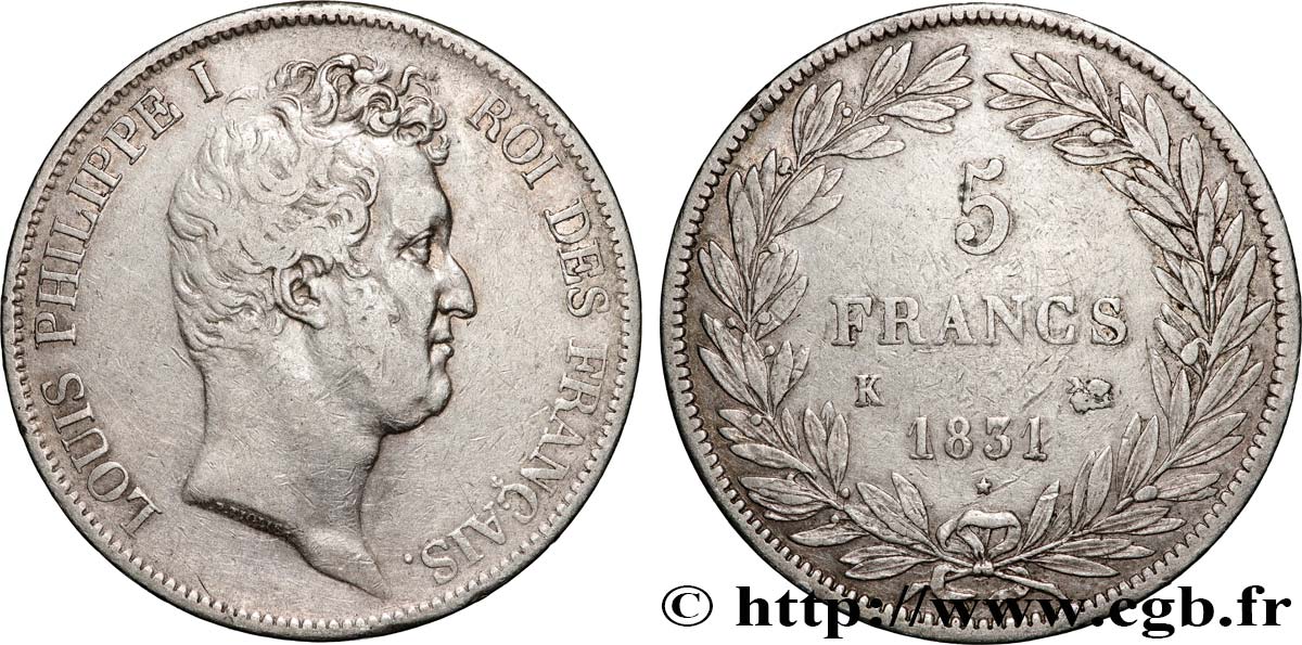 5 francs type Tiolier avec le I, tranche en creux 1831 Bordeaux F.315/20 TTB 