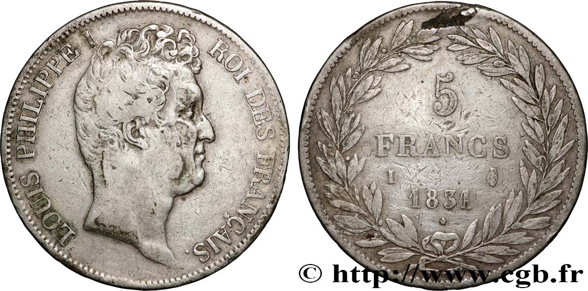 5 francs type Tiolier avec le I, tranche en creux 1831 Limoges F.315/19 TB 