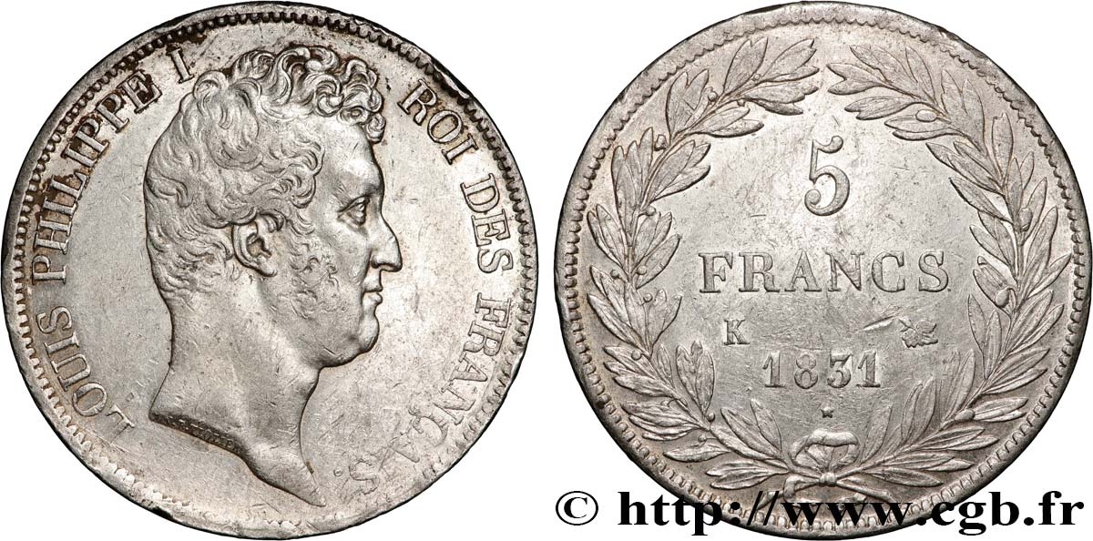 5 francs type Tiolier avec le I, tranche en creux 1831 Bordeaux F.315/20 TTB+ 