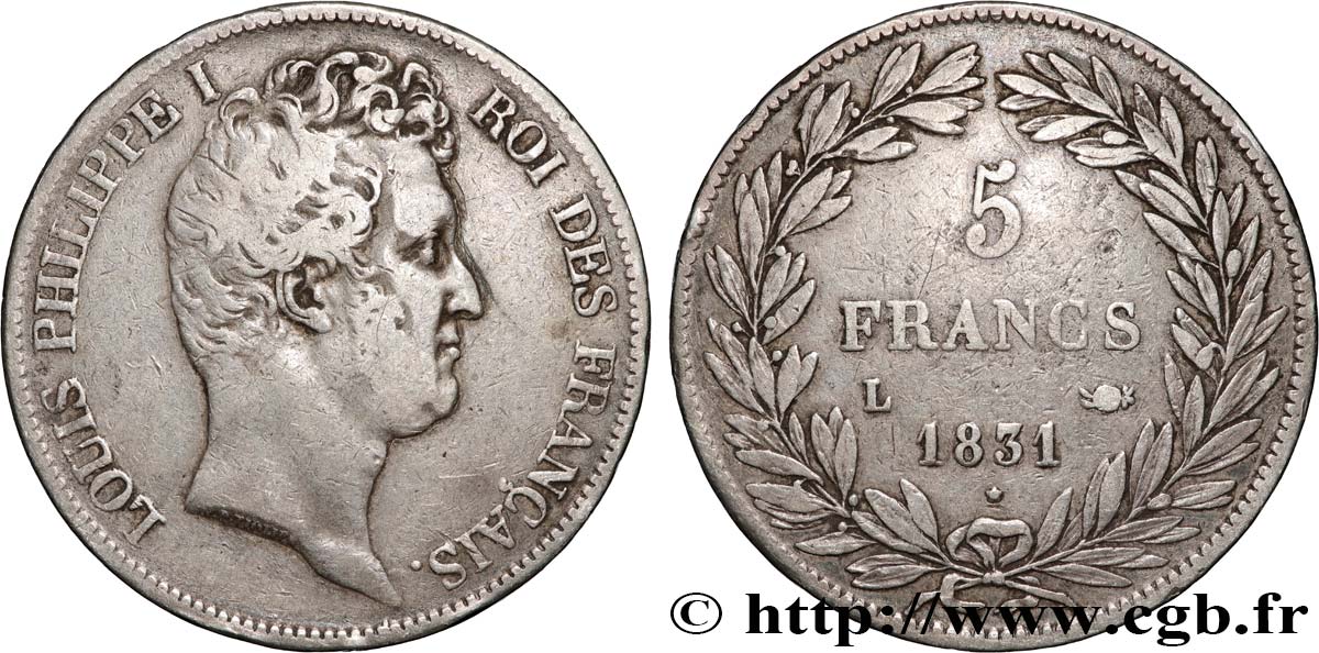 5 francs type Tiolier avec le I, tranche en creux 1831 Bayonne F.315/21 TB+ 