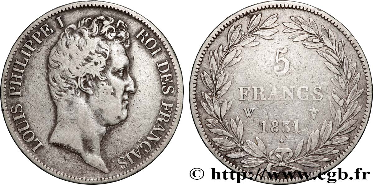 5 francs type Tiolier avec le I, tranche en creux 1831 Lille F.315/27 fSS 