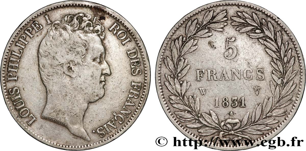 5 francs type Tiolier avec le I, tranche en creux 1831 Lille F.315/27 TB+ 