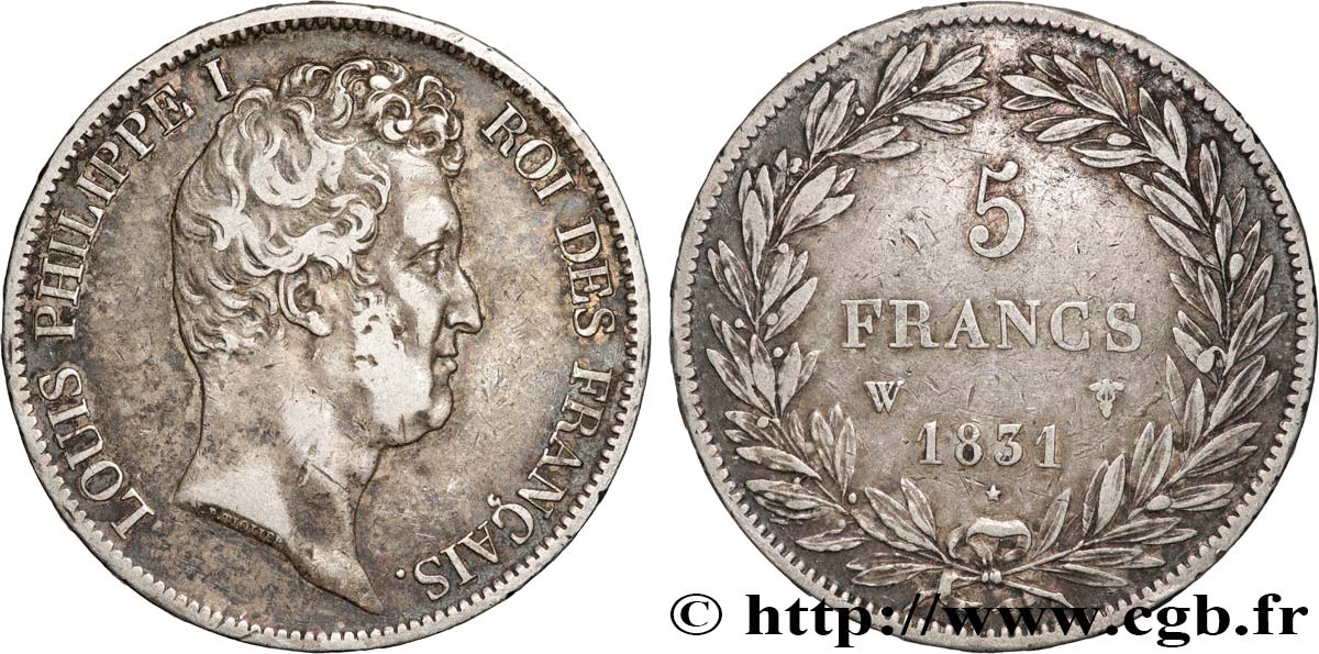 5 francs type Tiolier avec le I, tranche en relief 1831 Lille F.316/4 fSS 