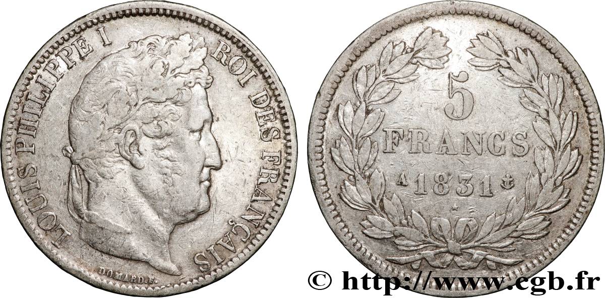 5 francs Ier type Domard, tranche en relief 1831 Paris F.320/1 SS 