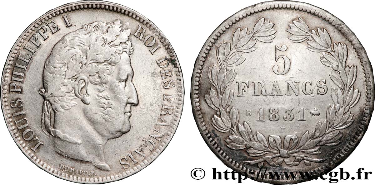 5 francs Ier type Domard, tranche en relief 1831 Rouen F.320/2 SS 