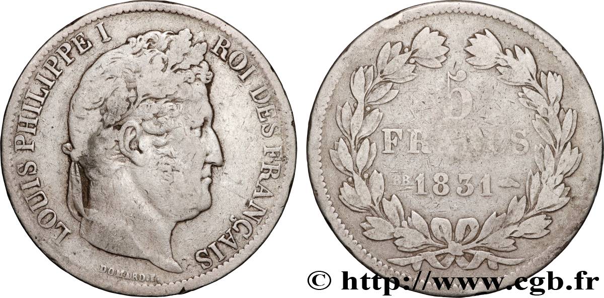 5 francs Ier type Domard, tranche en relief 1831 Strasbourg F.320/3 S 