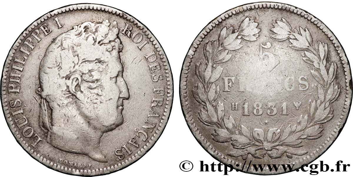 5 francs Ier type Domard, tranche en relief 1831 La Rochelle F.320/5 TB 