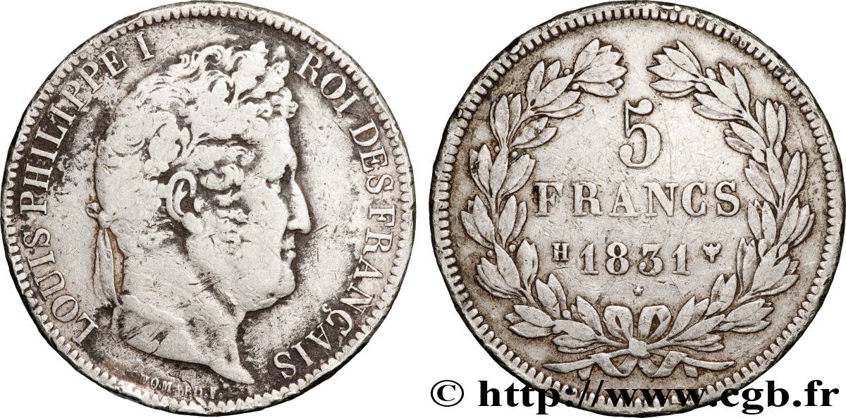 5 francs Ier type Domard, tranche en relief 1831 La Rochelle F.320/5 S 