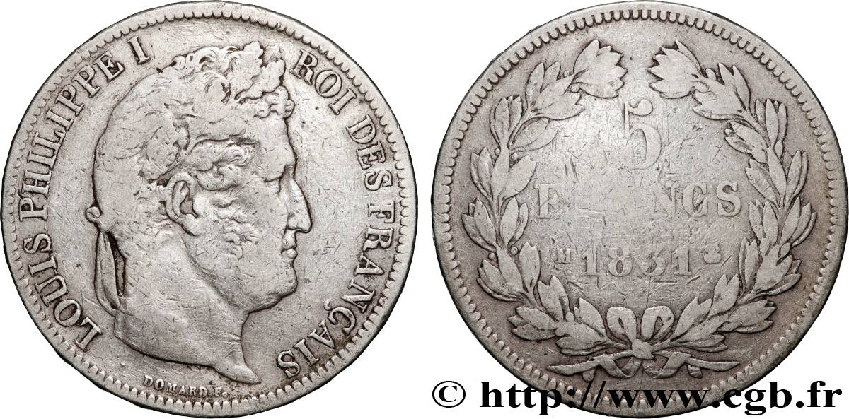 5 francs Ier type Domard, tranche en relief 1831 Marseille F.320/10 S 